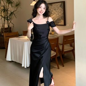 High waisted satin style off shoulder floral dress