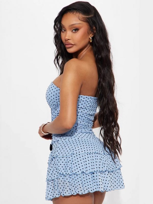 Retro polka dot strapless waist slimming short dress cake skirt