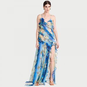 Holiday style shoulder strap irregular printed dress