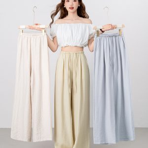 Dopamine colored cotton and linen pants, flexible and comfortable wide leg straight leg pants