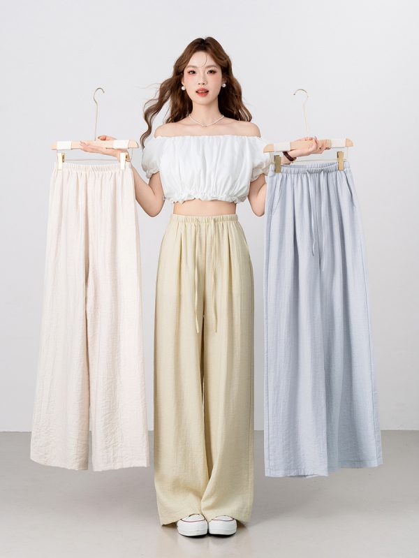 Dopamine colored cotton and linen pants, flexible and comfortable wide leg straight leg pants