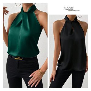 Summer new European and American women's clothing color Ding hanging neck sleeveless vest