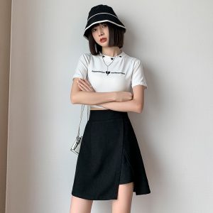 Black A-line high waisted slit skirt