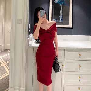 One shoulder tea break skirt, high waist slim fit, twisted and wrapped hip dress
