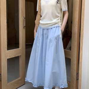 Korean version high waist slimming simple and versatile A-line skirt