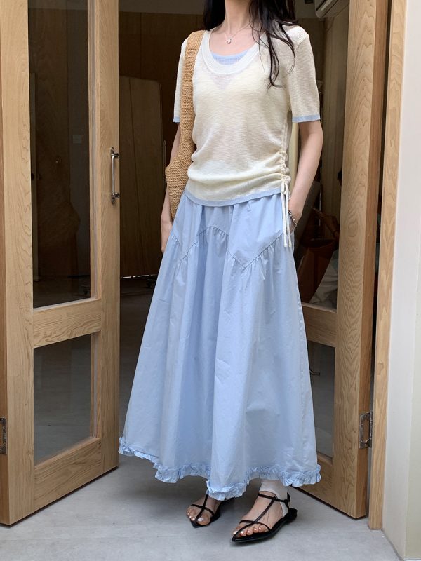 Korean version high waist slimming simple and versatile A-line skirt