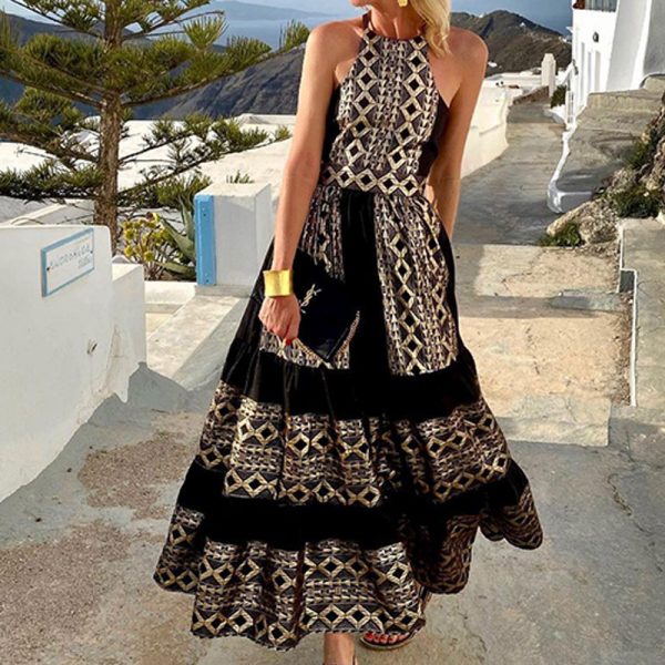 Summer New Printed Bohemian Fashion Loose Off Shoulder Dress