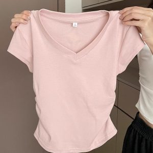 Cotton blue shoulder short sleeved T-shirt