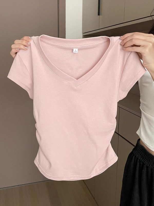Cotton blue shoulder short sleeved T-shirt