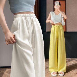 Summer lightweight, breathable, soft, hanging high waisted, slimming straight leg casual pants