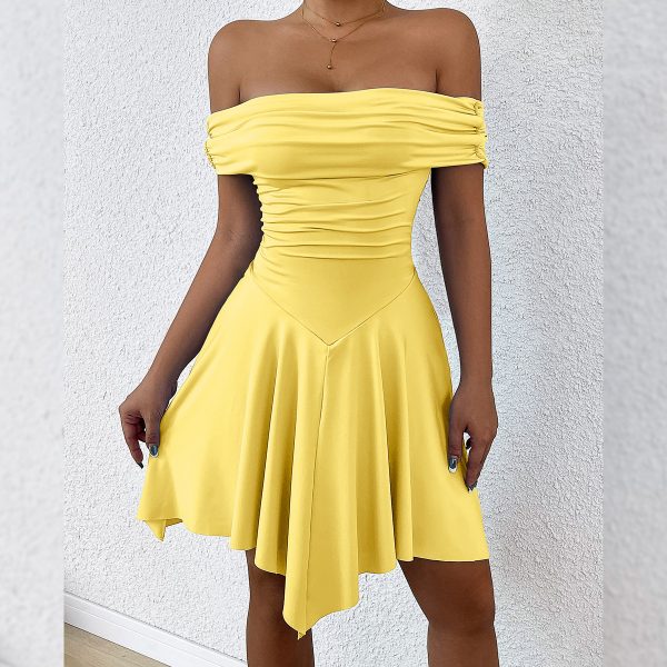 Summer new cross-border women's clothing European and American one neck irregular strapless, off the shoulder slim and sexy dress