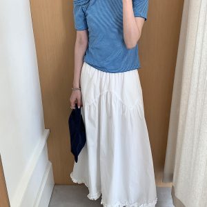 Korean version high waist slimming simple and versatile A-line skirt