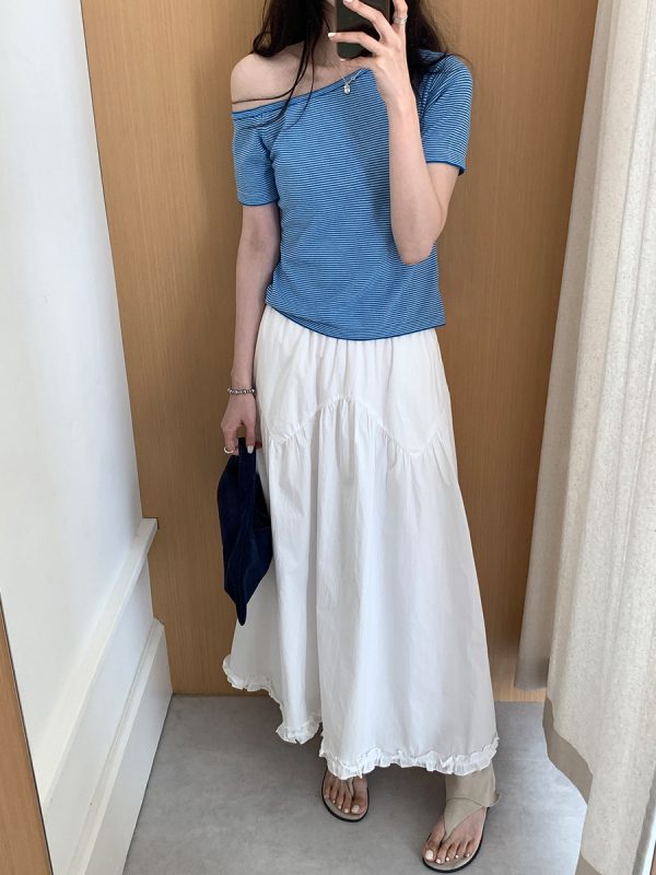 Korean version high waist slimming simple and versatile A-line skirt