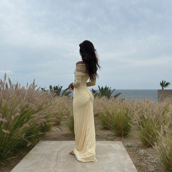 Sexy pleated long sleeved dress