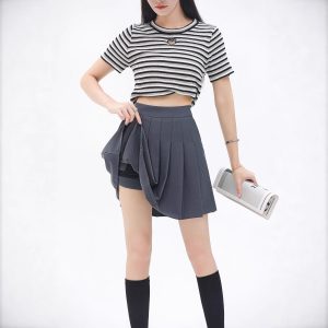 College Style Pleated Skirt for Women - Summer White Short Skirt, Japanese High-Waisted A-Line Design, Flattering Plus Size Option