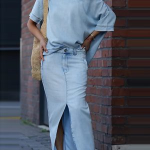 Summer European and American Foreign Trade New Women's Fashion Top Split Skirt Two piece Skirt Set