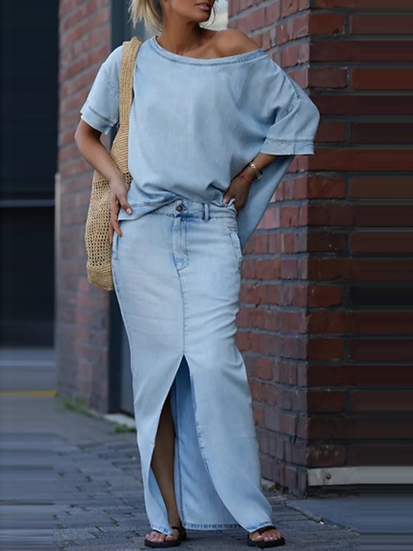 Summer European and American Foreign Trade New Women's Fashion Top Split Skirt Two piece Skirt Set
