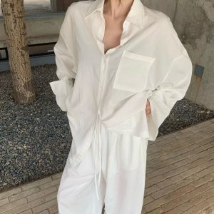 Collar Shirt Top Relaxation Set Women's Summer Fashion Casual Wide Leg Pants Two Piece Set