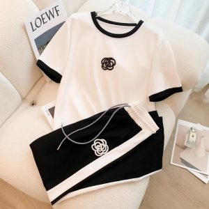Women's summer thin style explosive street fashion and western-style age reducing wide leg pants fashion two-piece set